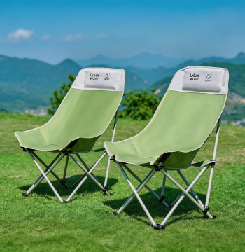 Portable Outdoor Folding Moon Chair with High Back - Reclining Camping Chair for Fishing, Beach, Office Nap, and Camping Table Set