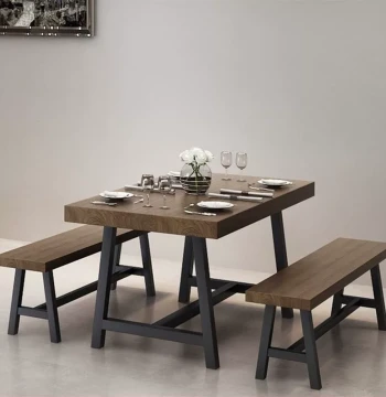 Vintage Wrought Iron Solid Wood Dining Table Hot Pot Industrial Style BBQ Lounge Music Restaurant Rectangular Table and Chair Set