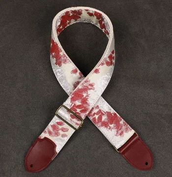 Original Leather Head Guitar Strap with Rouge Snow Design - Universal Fit for Electric Guitars, Basses, and Folk Acoustic Guitars