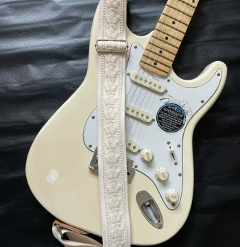 Exquisite 5cm Handmade Purple Apricot Lace Guitar Strap for All Guitar and Bass Models