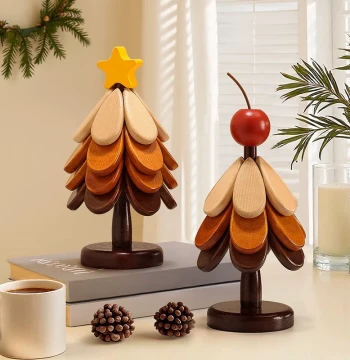Premium Christmas Tree Heat-Resistant Mat, Creative Solid Wood Table Centerpiece, Anti-Scald Pot Mat, Foldable Coaster and Bowl Pad