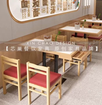 Solid Wood Dining Table with Drawers for Fast Food Restaurants, Noodle Shops, and Commercial Booth Seating