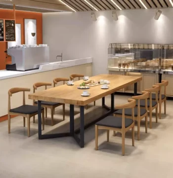 Industrial Style Large Restaurant Dining Set: Solid Wood Rectangular Table with Iron Frame, Minimalist Design for Noodle Shops and Hotels