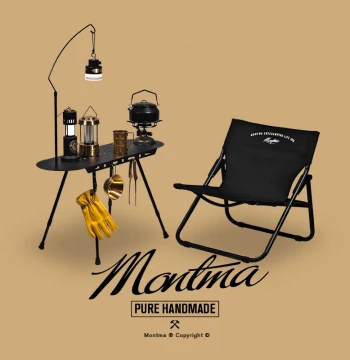 Montma American-Style Black & Gold Tea Table, Outdoor Balcony & Living Room Coffee Camping Light Stand, Folding Chair Travel Gear