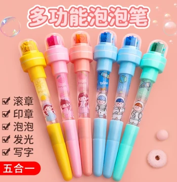 Bubble Pen Kids Magic Pen Light-Up Roller Stamp Small Toy Girls Viral Hit Bubble Machine Cartoon Cute Elementary School Gift Educational Stationery Ages 3-6 Bubble Blowing Princess Ballpoint Pen