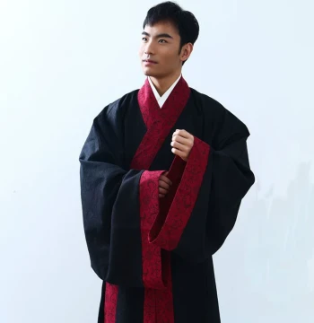 Men's Hanfu Cotton-Linen Qin-Chu Style Black and Red