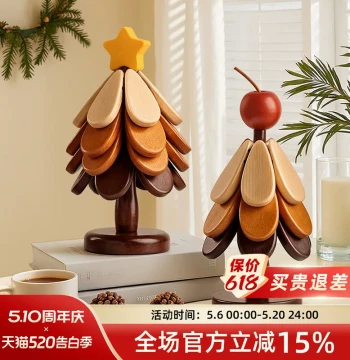 Behanme Christmas Tree Heat Insulation Mat Premium Table Decor Creative Solid Wood Pot Holder Cup Coaster Bowl Mat Gift