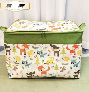 Clothing Storage Box with Double Zippers and Steel Ring, Thickened Canvas Moisture-Proof Organizer