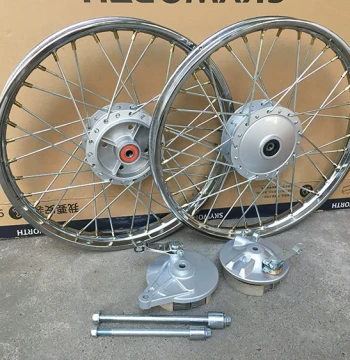Motorcycle Parts: Jialing JH70 Front and Rear Steel Rim Assemblies - Hub and Spoke Wheels for Retro Customization