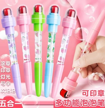 Cartoon Light-Up Pen Reward for Kids, Magic Bubble Pen with Roller Stamp, Creative Ballpoint Pen, Ins-Style Girly Gift for Girls and Elementary Journaling