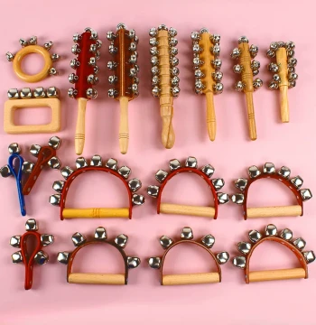 Orff Percussion Instruments for Kindergarten Kids - Handheld Bell, Leather Hand Bell, Horseshoe Bell, Wooden Semi-Circular Bell
