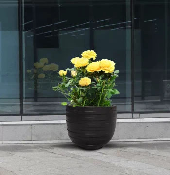 Fiberglass Black Porcelain-Style Flower Pot - Threaded Stacked Round Planter for Malls and Outdoors