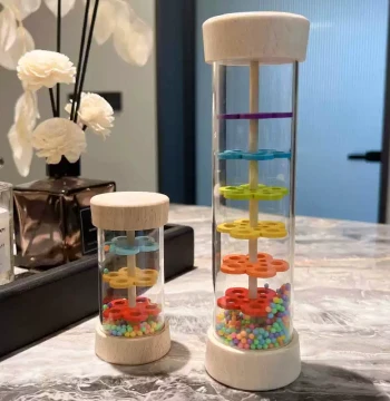 Children's Wooden Rain Sound Tube Simulated Rain Sound Hourglass Shaker Instrument Baby Enlightenment Early Education Educational Orff Toy