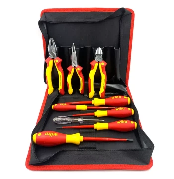 German Wiha 10-Piece Electrician Tool Set with Screwdrivers, Needle-Nose Pliers, Diagonal Cutters, and Lineman's Pliers 90012C