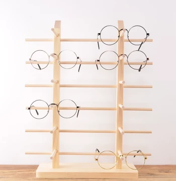Solid Wood Eyeglass Display Rack for Optical Shops, Sunglass Storage and Decorative Stand