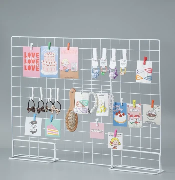 Grid Display Stand - Desktop Iron Bracket for Kindergarten Art Walls, White Mesh Panel Rack for Market Stalls