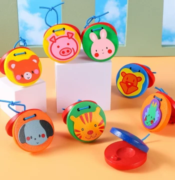 Wooden Clapper Orff Percussion Instrument Rhythm Kindergarten Castanets Wooden Children Cartoon Speech Training