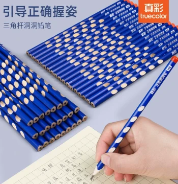 True Color HB Hole-Grip Triangular Posture-Correcting Pencil for Grade 1 Children Calligraphy Practice Student Stationery