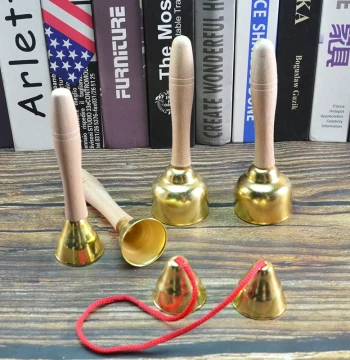 Orff Music Classroom Percussion Instrument: Handheld Wooden Handle Copper Bell for Kindergarten and Elementary School