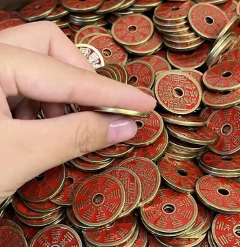 Cinnabar Shan Gui Hua Qian Pendant Handmade Necklace for Men and Women, Vintage Brass Folk Bagua Coin Peace Amulet