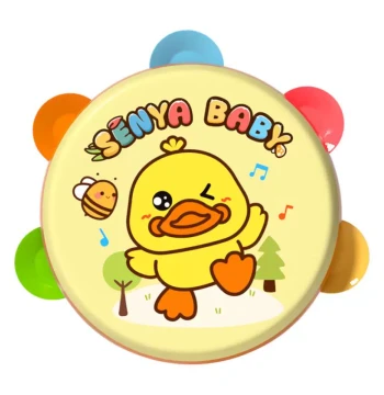 Infant Yellow Duck Hand Rattle and Shaker Drum Toy, Percussion Instrument for Babies 0-1 Year (3-6 Months)