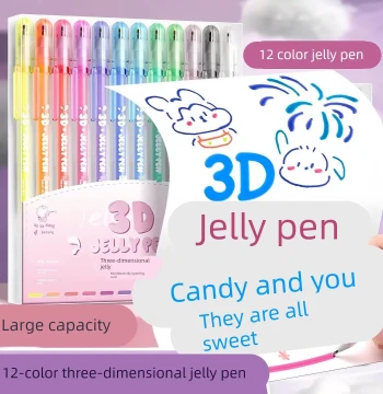 Official Flagship Store Authentic 3D Jelly Gel Pens, 3D Puffy Graffiti Refills for Journaling, 12-Color Set, Kids' Toy Pens