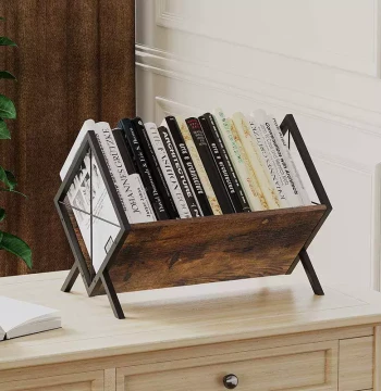 Cross-Border Wrought Iron and Solid Wood Vinyl Record Stand, Multi-Purpose CD, Book, and Magazine Organizer with Large Capacity