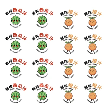 Viral Juice Cup Stickers - Fresh Orange & Watermelon Juice Adhesive Cartoon Labels for Milk Tea & Beverage Cups, Takeout