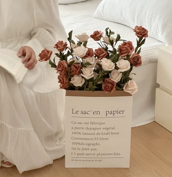 Instagram-Style Artificial Roses, French Dried Flower Decor, Vintage Paper Bag Bouquet Props for Photography