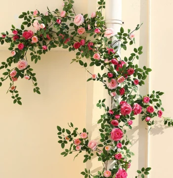 Artificial Rose Vine Wall Hanging Fake Flower Garland for Hotel Landscaping AC Pipe Concealment Decoration