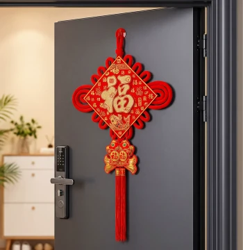 Red Chinese Knot and 'Fu' Character Ornament for Entrance Doors - 2026 Year of the Horse Festive Decoration for Housewarming