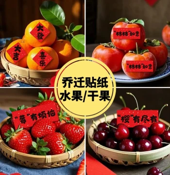 Housewarming Celebration 'Fu' Character Blessing Stickers, New Year Adhesive Labels for Fruit and Nut Decoration, Moving Festive Supplies