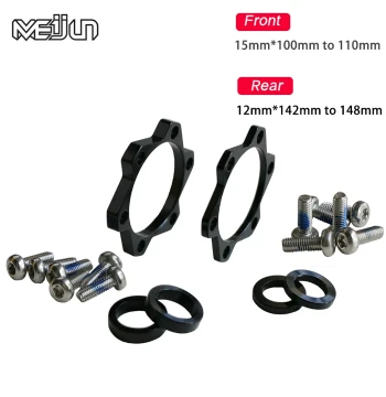 Front Fork 100 to 110*15, Rear 142 to 148*12mm Conversion Washers and Spacers for Thru-Axle Hub Extension Modification