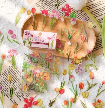 Plant Nature Series PET Stickers, High-Aesthetic Retro Flowers, Flora, Mushrooms DIY Planner Decoration Waterproof Stickers