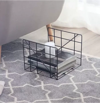 Minimalist Storage Rack, Office Book Stand, Newspaper Rack, Desktop File Organizer, Wrought Iron Bookshelf Basket