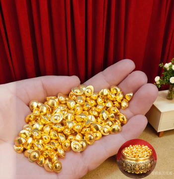 Solid Sand Gold Mini Yuanbao Ornament, Imitation Gold Wealth Bowl Rice Jar Decor Accessory for Attracting Wealth
