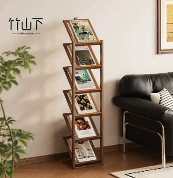 Floor-Standing Display Rack for Brochures, Magazines, and Books – Slanted Shelf for Retail and Office Use