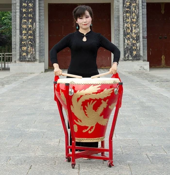 Free Shipping Solid Wood Cowhide Flower Pot Drum Coffee Table Stool Small Hall Drum War Drum Decorative Drum Tea Brewing Table with Dragon and Phoenix Pattern Large Drum