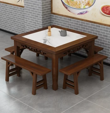 Solid Wood Square Eight-Immortal Table for Restaurants and Hotels with Rock Slab Top