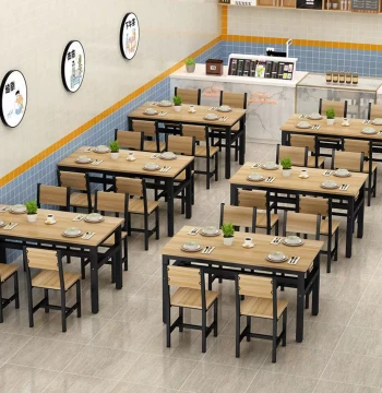 Dining Table and Chair Set for Fast Food Restaurants, Noodle Shops, Snack Bars, Breakfast Spots, and Commercial Catering, Rectangular Design
