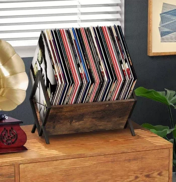 Vintage Solid Wood Living Room Desktop Vinyl Record CD Rack Office File Organizer Small Magazine Bookshelf