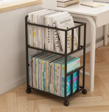 Mobile Iron Bookshelf with Wheels for Desk Side Storage - Ideal for High School Students