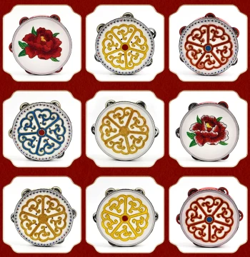 Pomegranate Red Hand Drum Tambourine Dance Prop Flowering Uyghur Embroidered Instrument Xinjiang Dance Uyghur Shangling Drum