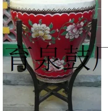 Flower Pot Drum, 16-inch 18-inch Painted Tuned Opera Drum, Cowhide Big Drum with Red Peony Design