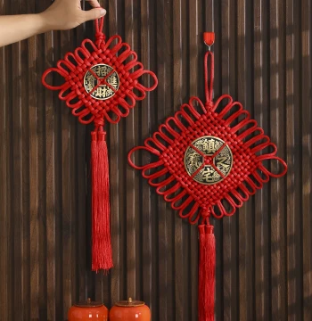Housewarming Copper Coin Chinese Knot Hanging Ornament for Entryway, Living Room Background Wall, and Foyer, Wealth-Attracting and Home-Protecting Decor