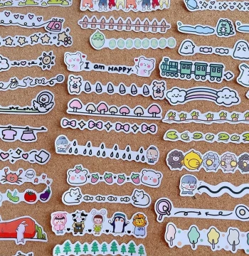 Cartoon Divider Line Journal Stickers - Simple Sketch Decorative Elements for Children's Growth Albums and Posters