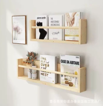 Solid Wood Wall-Mounted Book and Newspaper Rack, Drill-Free for Kindergartens, Student Photo Album Shelf, Office Magazine Rack