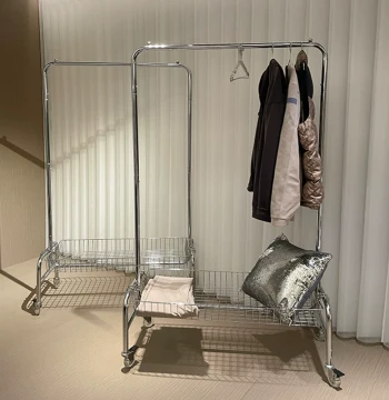 Stainless Steel Clothing Store Display Rack, Shelving Unit, Mobile Garment Rack, Floor-Standing Bedroom Clothes Stand