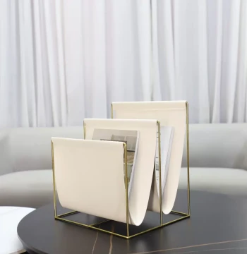 European Light Luxury Metal and Leather Magazine Rack (32*28*35), Display Stand, Art Home Decor for Living Room or Showroom
