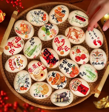 New Chinese Style Full Moon First Birthday Egg Stickers, Happy Egg Stickers, Baby 100-Day Banquet Birthday Party Zhou Zhua Decoration Photo Props